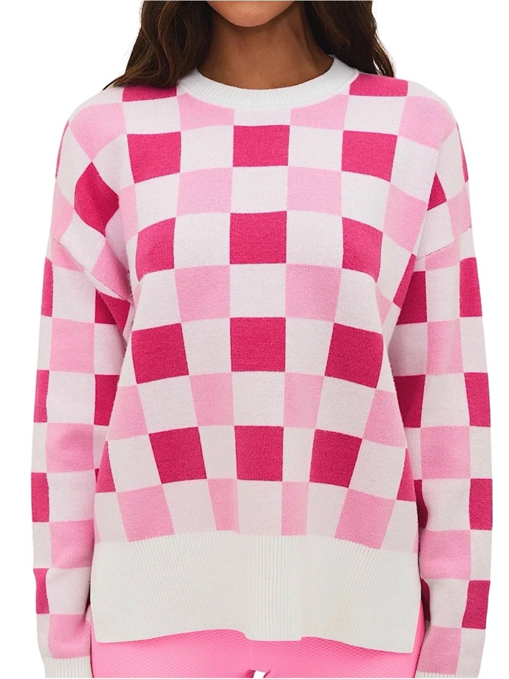 Anthropologie Beach Riot Callie Sweater Peony Petal Checker Pink Check Large NWT - Picture 5 of 14